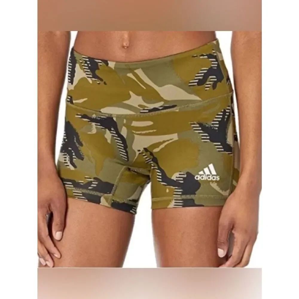 NWT New ADIDAS Camouflage Camo Bike Volleyball 4 Inch Shorts Olive Green Black L